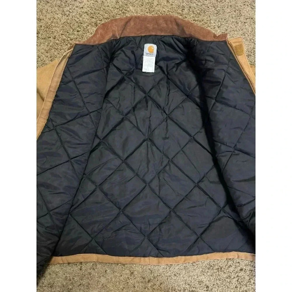 VTG CARHARTT Men’s Duck Jacket Brown Chore Barn Work Rugged Quilt Lined 54 Tall - Picture 4 of 13